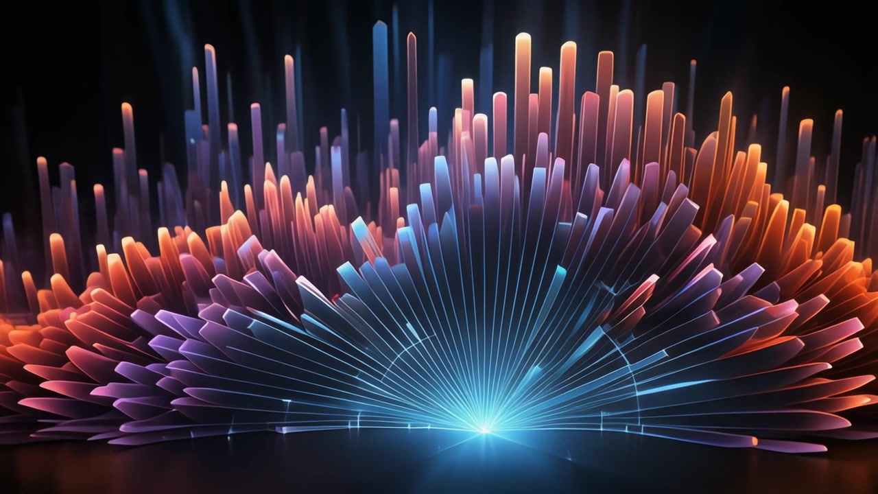 Abstract Digital Visualization of Glowing Light Bars and Data Waves