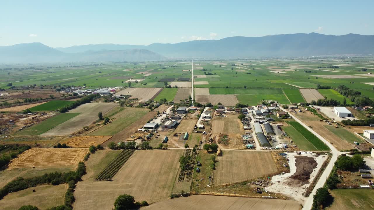Aerial View of Farmland and Mountains