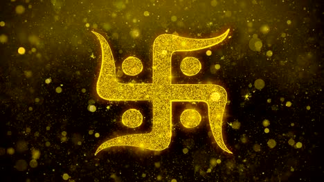 hindu swastika icon golden glitter shine particles.