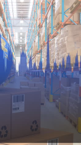 animación del procesamiento de estadísticas sobre globos y cajas de cartón en el almacén
