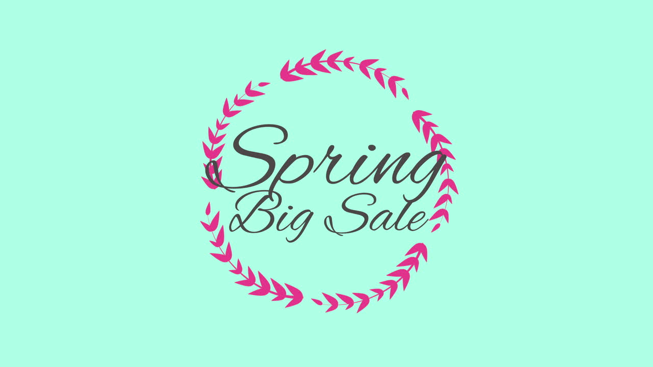 Spring Big Sale with red leaves on green gradient