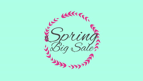 Spring-Big-Sale-with-red-leaves-on-green-gradient