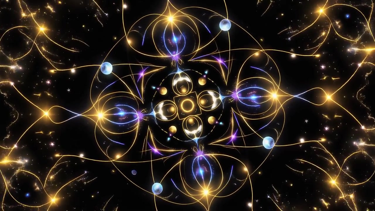 Animazione astratta di mandala geometrico luminoso dorato e blu
