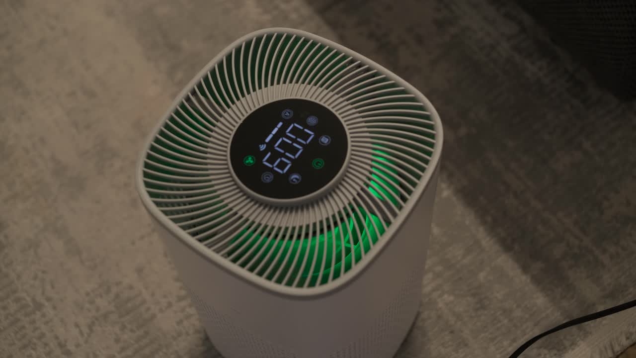 Modern Air Purifier with Digital Display Operating and Shutting Down