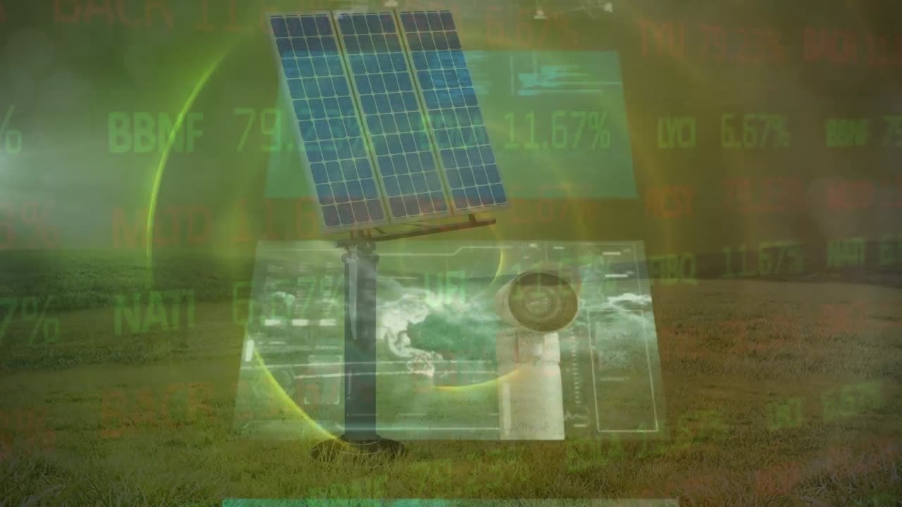 анимация фондового рынка и обработка данных через солнечные панели