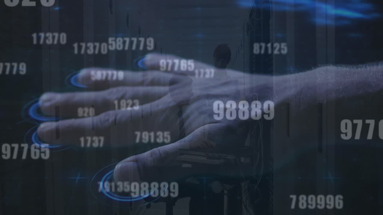 animación de procesamiento de datos y entrega de personas caucásicas en la sala de servidores