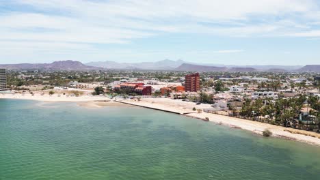 playa posada coastline, cityscape and calm sea in la paz, mexico, aerial view