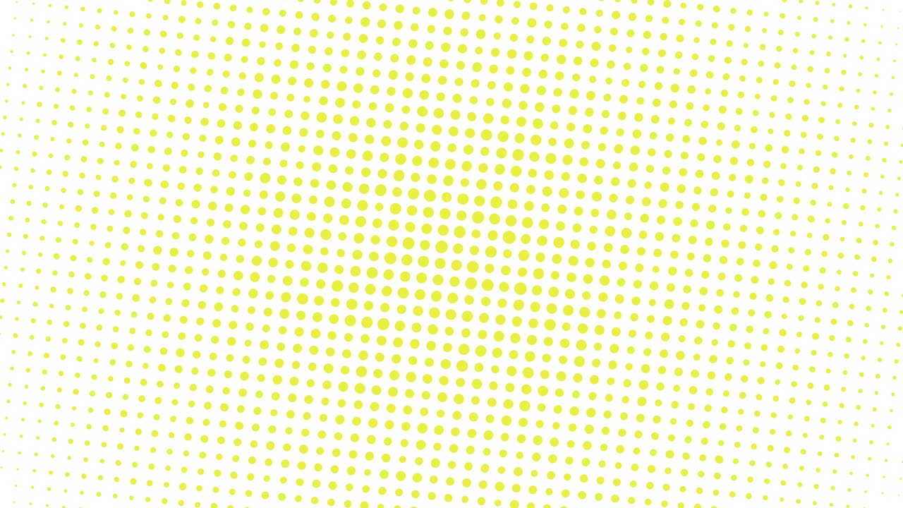 白い背景の上に黄色い点が付いている抽象的な半色の丸い形状のモーショングラフィックス