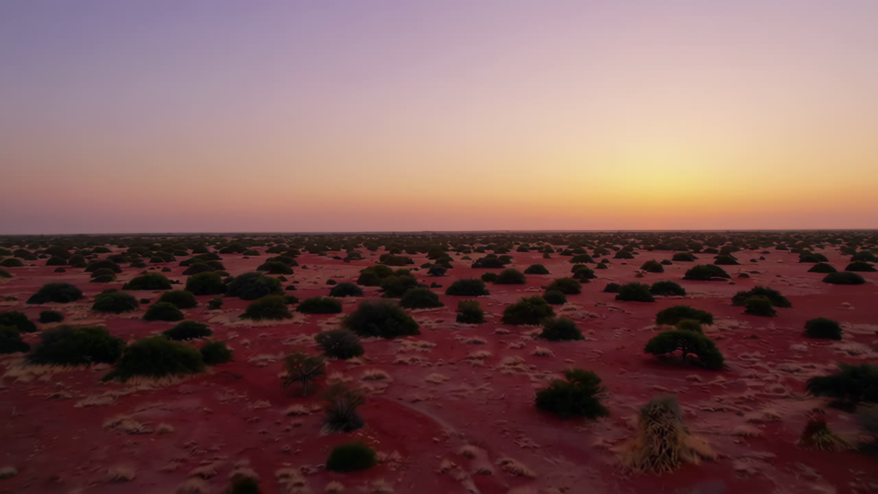 Aerial View of a Red Desert Landscape at Sunrise/Sunset