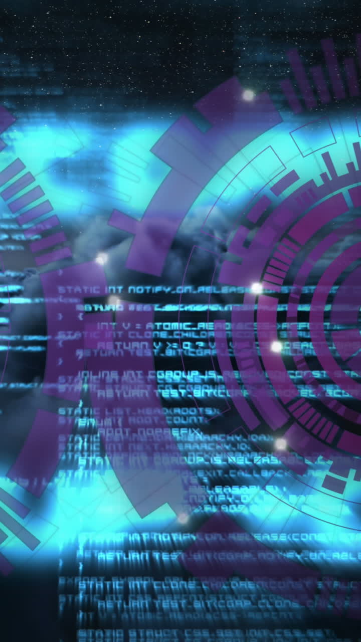 Animazione di scansione mirino e elaborazione dati su nuvole