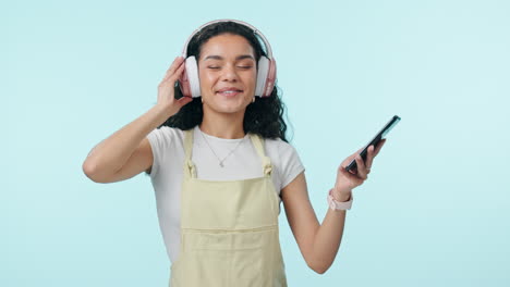 Dancing,-music-and-happy-woman-on-headphones