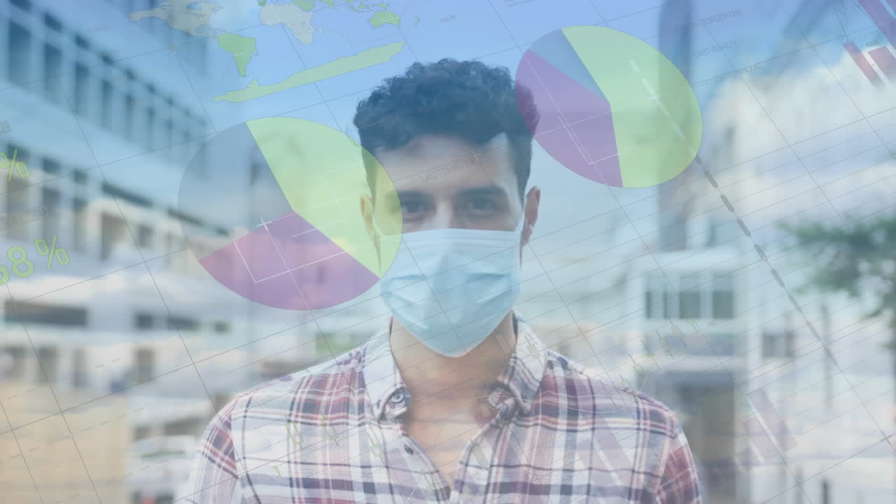 얼굴 마스크를 착용 한 사람에 대한 통계 및 데이터 처리의 애니메이션