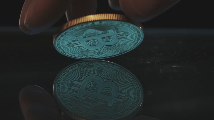 Moneta Bitcoin che cade su una superficie