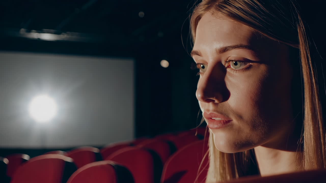 Woman Watching a Movie in a Theater