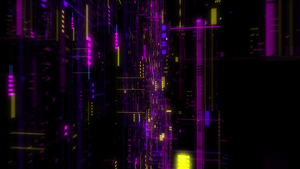 vuelo sin problemas a través de circuitos abstractos con fondo de cuadrícula digital