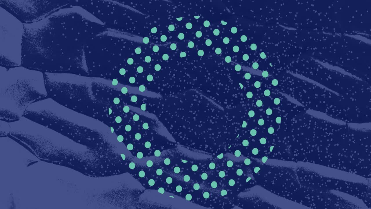 움직이는 파란색 텍스처 된 배경 위에 파란색 폴카 점 반지의 애니메이션