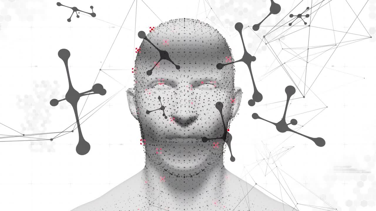 animación de formas digitales de cabeza sobre fondo blanco