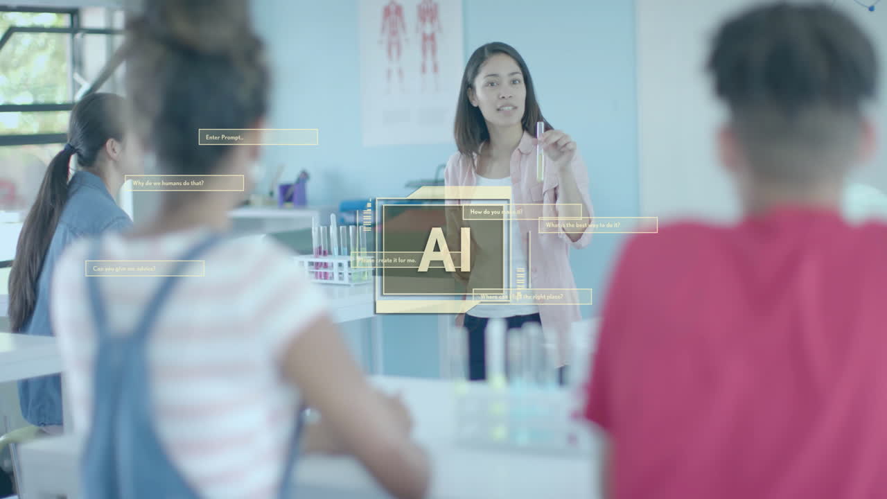 실험실에서 다양한 학생들에 대한 ai 데이터 처리의 애니메이션