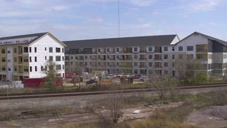 establishing drone shot of new housing construction in east houston, texas