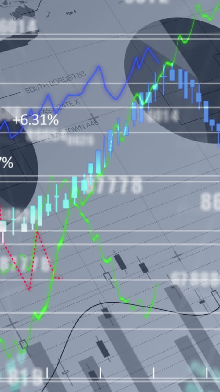 animación de gráficos y datos financieros sobre un fondo gris