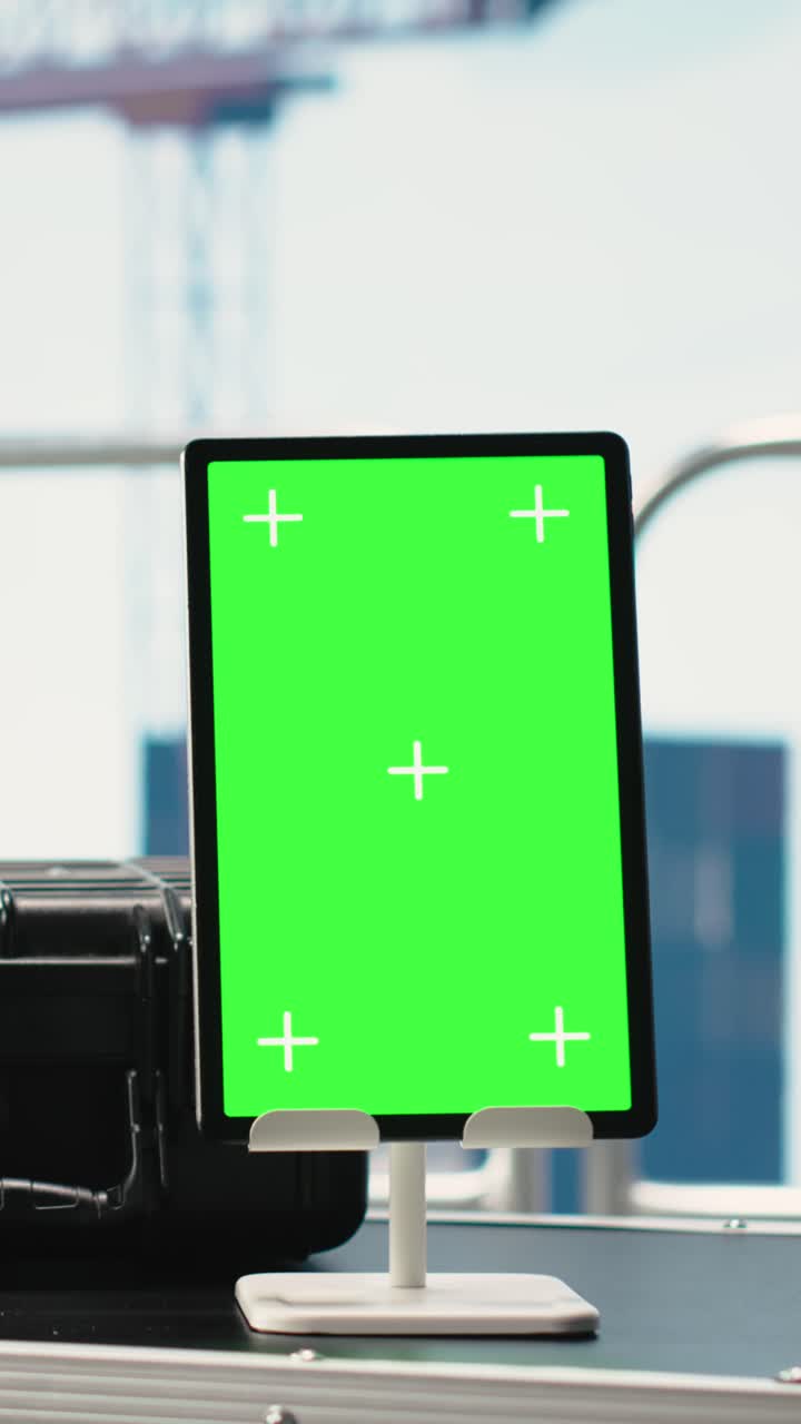 Vertical video Vertical green screen tablet on offshore platform