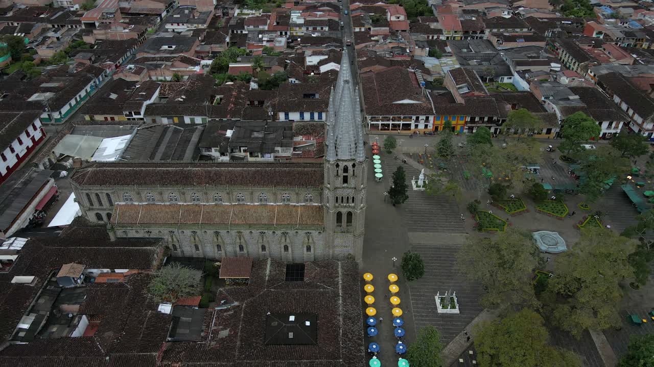 Gothic Basilica of the Immaculate Conception Jardin Colombia cathedral drone view