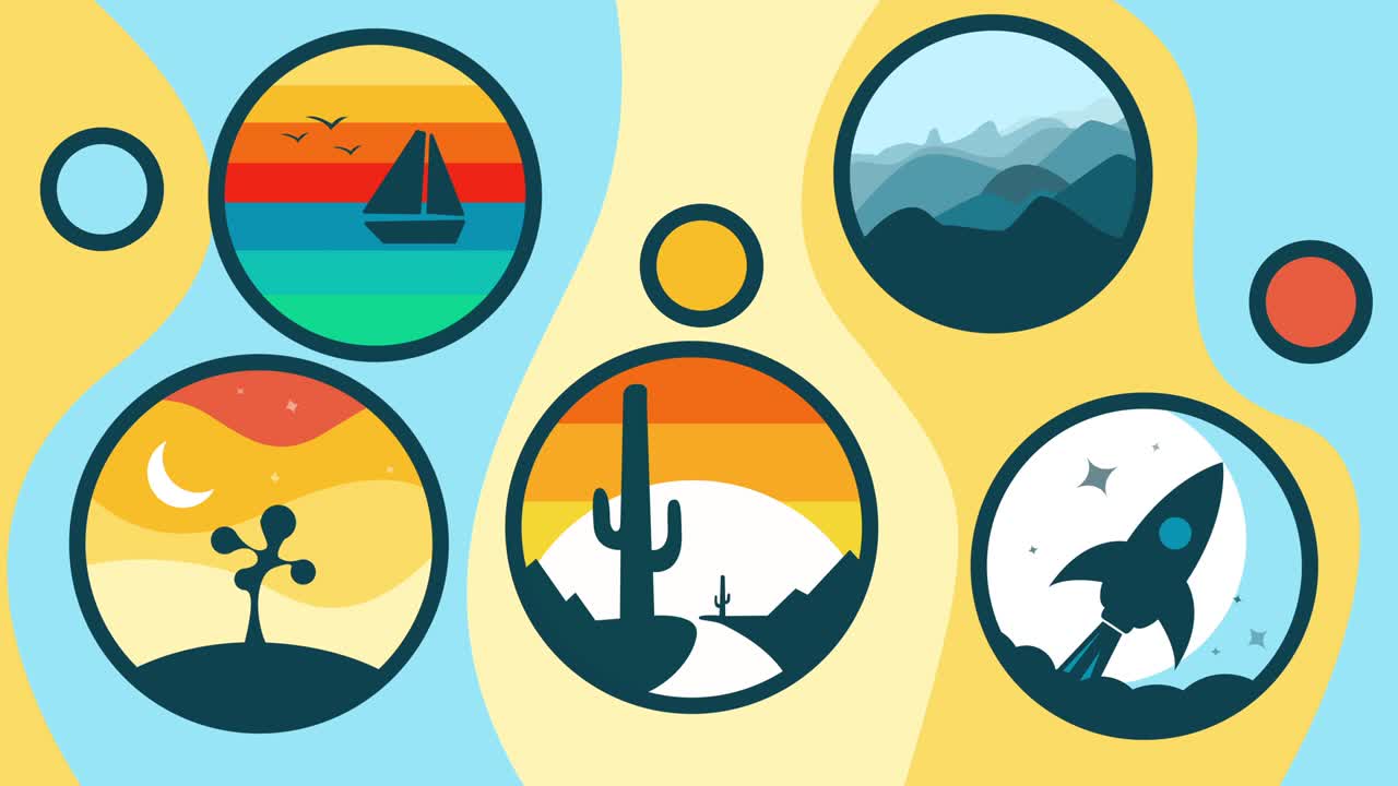 4k 영상으로 다양한 종류의 휴가를 가진 다채로운 배경.