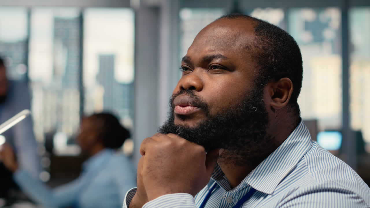 Close up of trader daydreaming, visualizing becoming rich on stock market