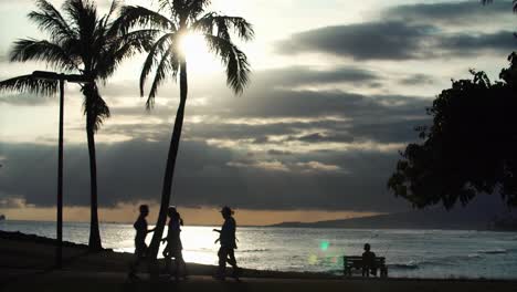 scenic with walkers and jogger at ala moana beach park in honolulu hawaii