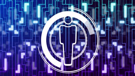 animación de una placa de circuito de computadora con procesamiento de datos y icono de personas digitales
