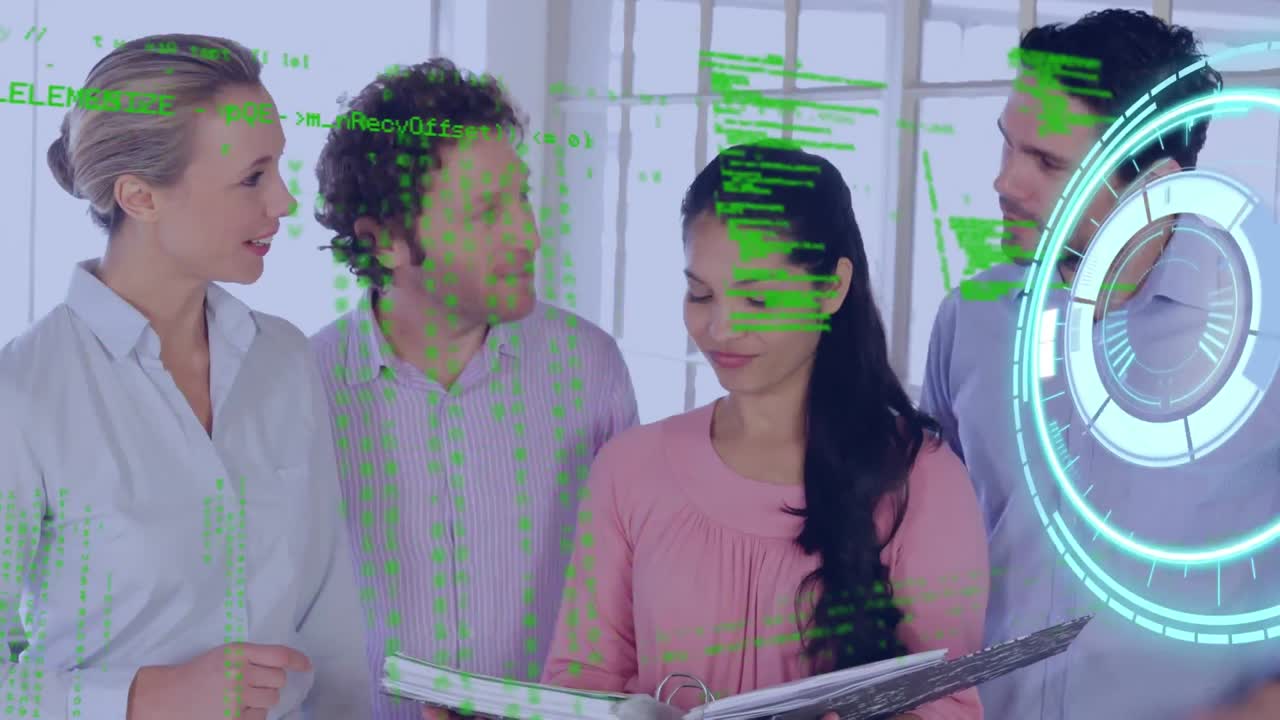 animación del alcance y el procesamiento de datos sobre diversas personas de negocios