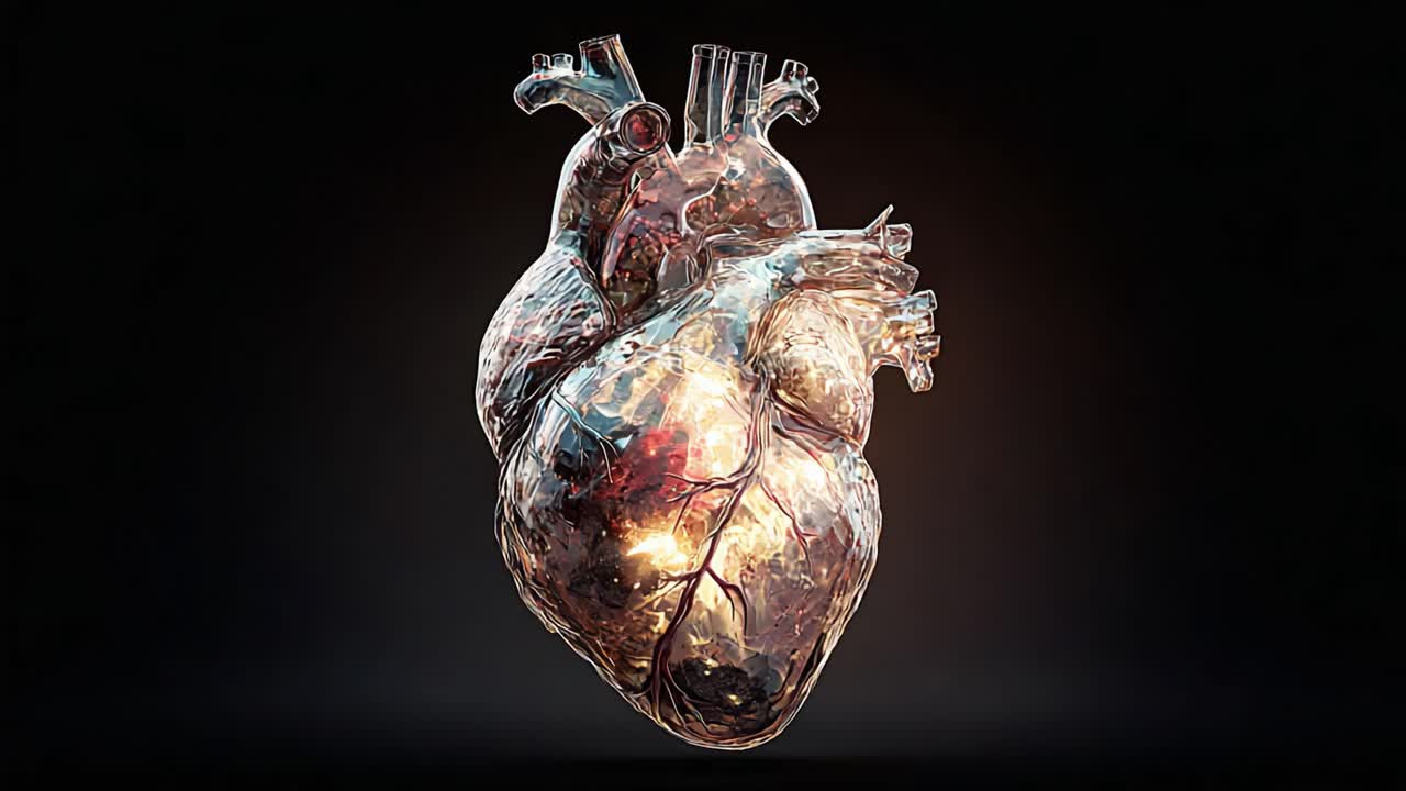 A Stunning Representation of the Heart: A Beautifully Crafted Glass Heart Model Captured in High Detail, Showcasing Its Intricate Features and Structures