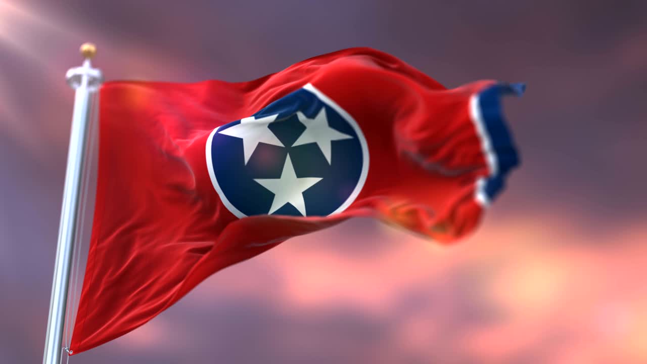 bandera del estado de tennessee al atardecer, región de los estados unidos - bucle