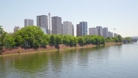 view of ile aux cygnes in seine river in paris, france