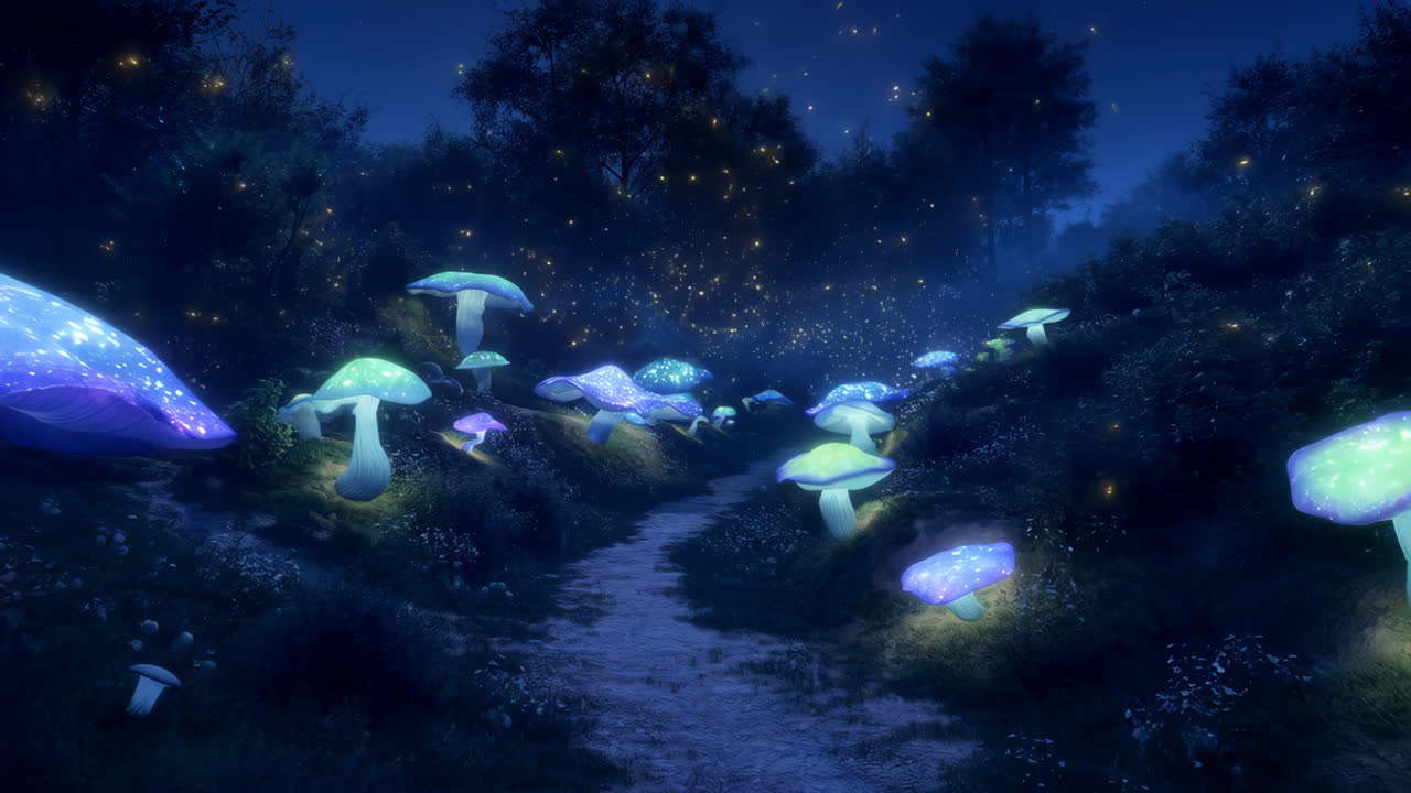 Magical Night Forest with Glowing Mushrooms