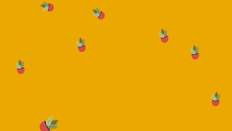 Animación-De-Ilustración-De-Plantas-De-Interior-En-Macetas-Rosas-Cayendo-Sobre-Fondo-Amarillo