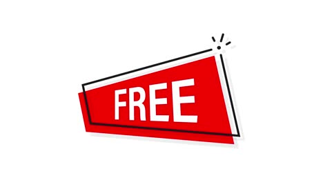 icono plano con estandarte gratuito. cartel de tipografía. comprar pegatina de oferta. gráficos en movimiento.