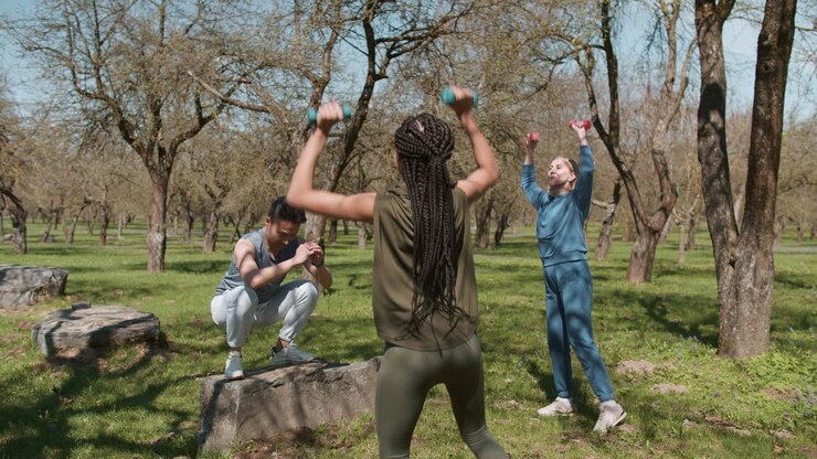 People training in the forest