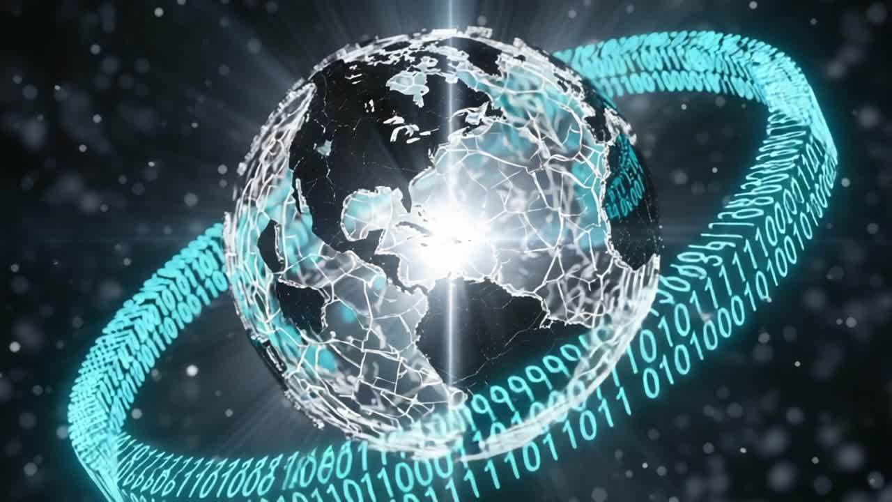 A Glimpse into the Digital Universe: An Illuminated Earth Surrounded by Glowing Binary Code Representing the Fusion of Technology and Connectivity
