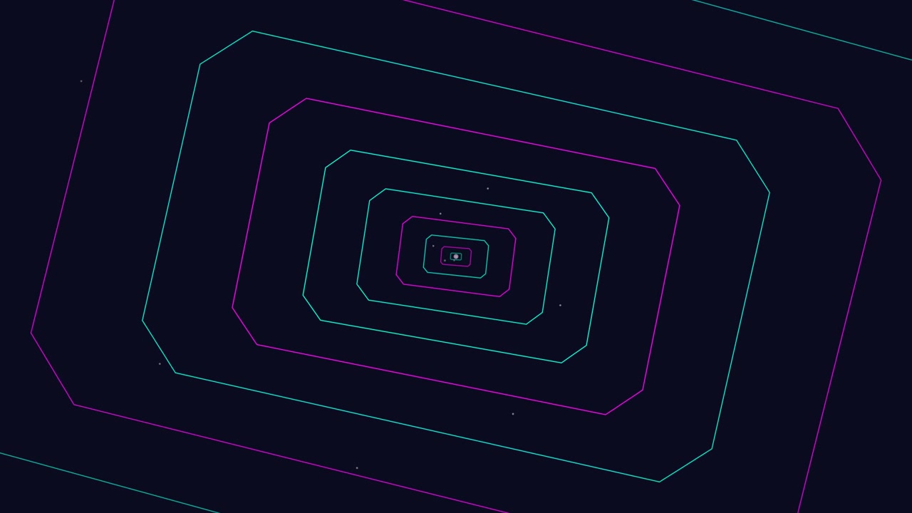 Abstract Tunnel of Glowing Neon Rectangles