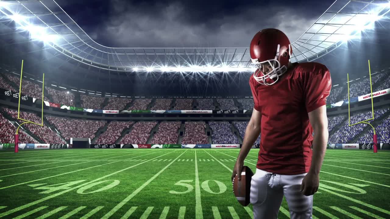 Giocatore di football americano che guarda giù