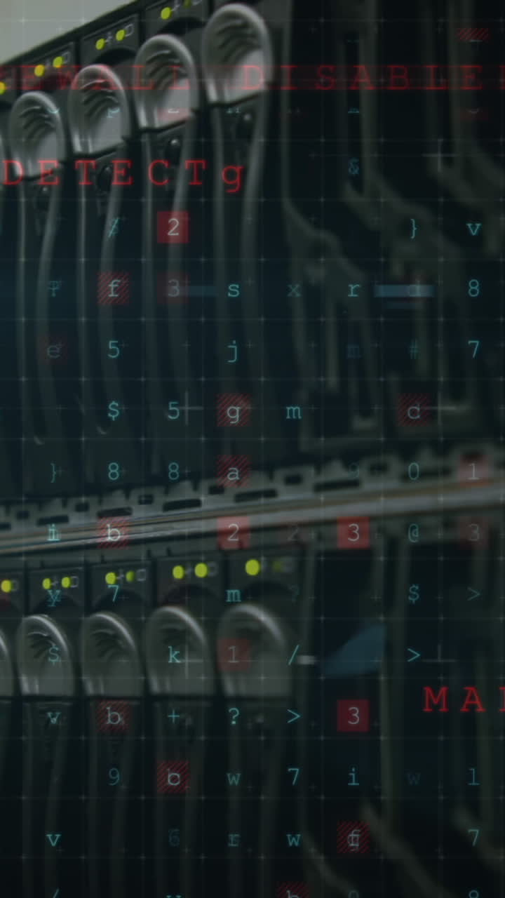 animación de advertencia de ataque cibernético sobre la sala de servidores