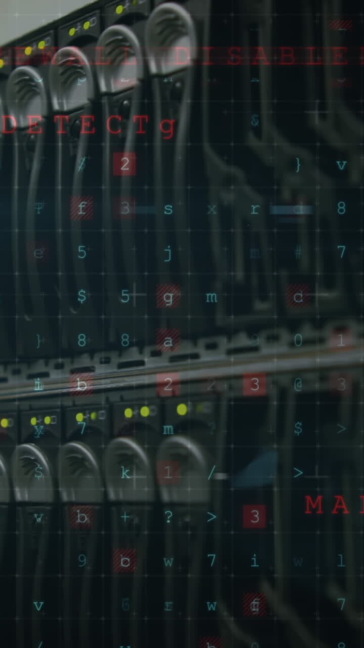 Animation af advarsel om cyberangreb over serverrum