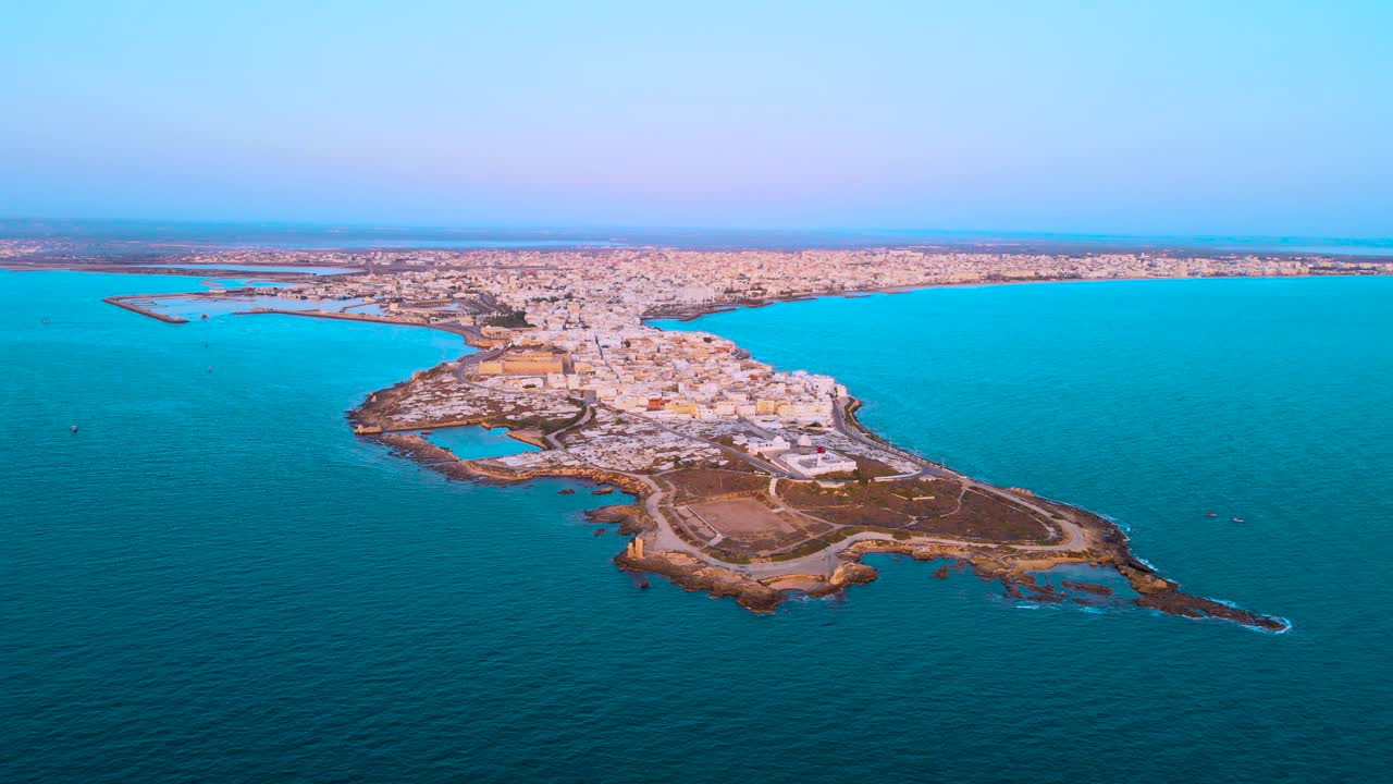 Aerial View of a Coastal Town on an Island