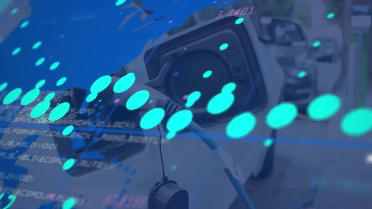 충전하는 동안 전기 자동차에 대한 그래프와 세계 지도의 애니메이션