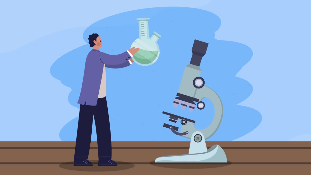 scientist with tube test and microscope