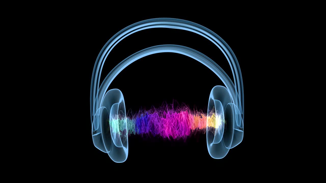 holograma de auriculares con ondas de sonido de colores.
