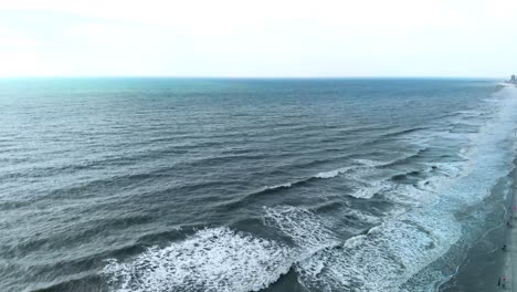 steady areal video shoot over coastline and waves at the sea, peaceful and tranquil atmosphere