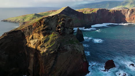 cliffs at ponta de sao lourenco on madeira island, portugal - aerial drone shot