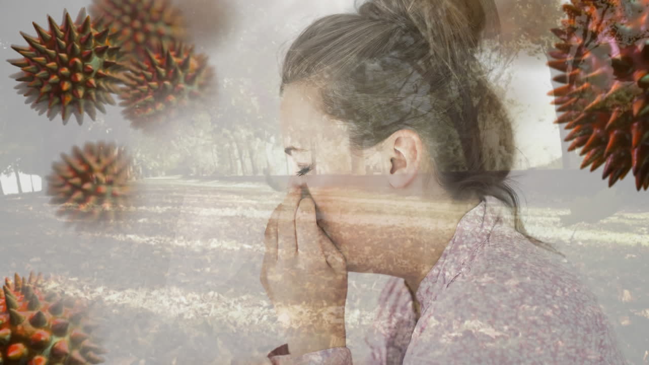 재채기와 박테리아 감염으로 고통받는 여성 세포 4k